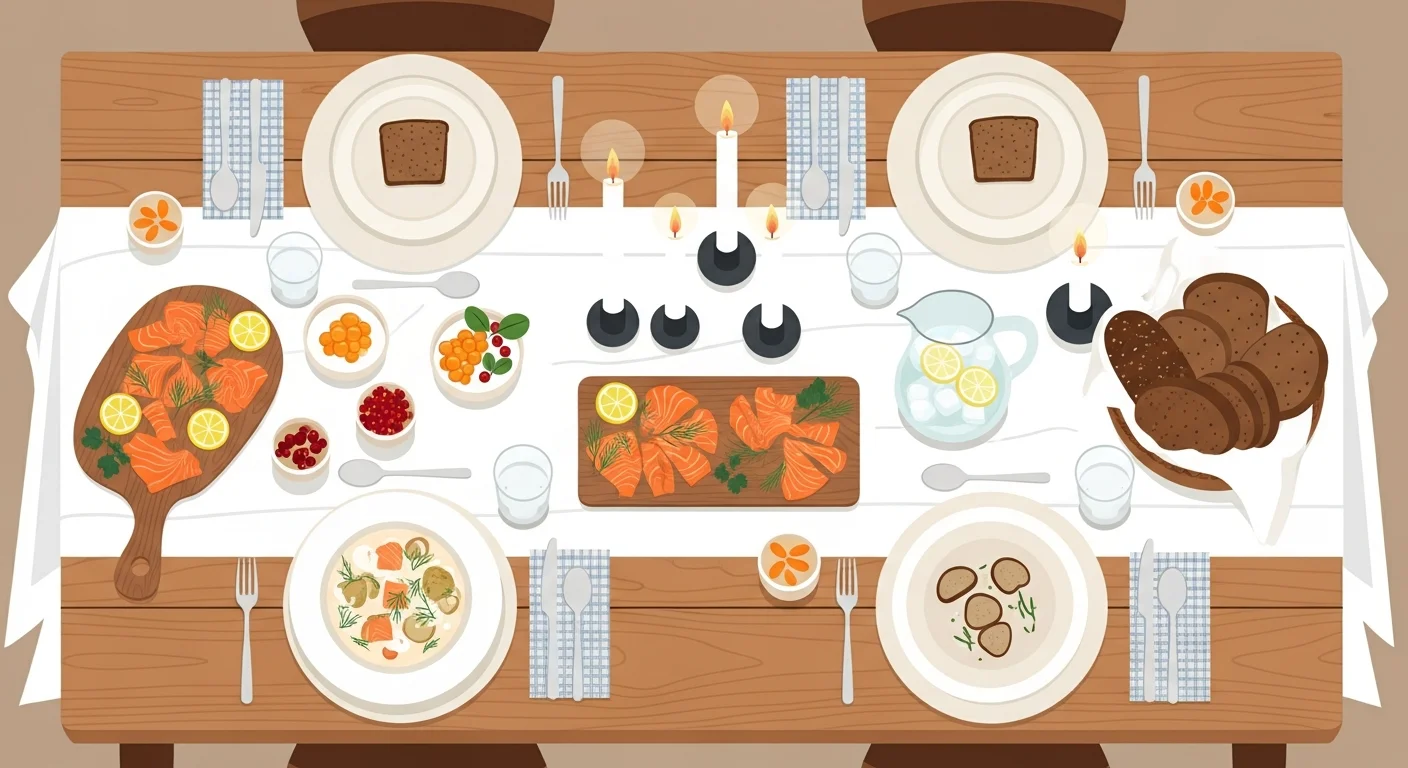 A beautifully set Finnish table reflecting Finnish table setting culture.