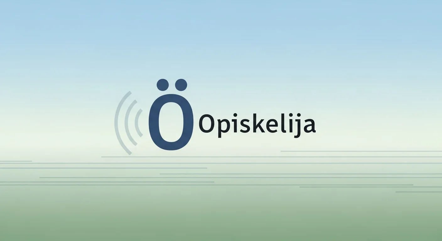 Illustration showing a large, bold 'O' at the start of the Finnish word 'Opiskelija' with sound waves highlighting the initial stress, next to its English translation 'Student'