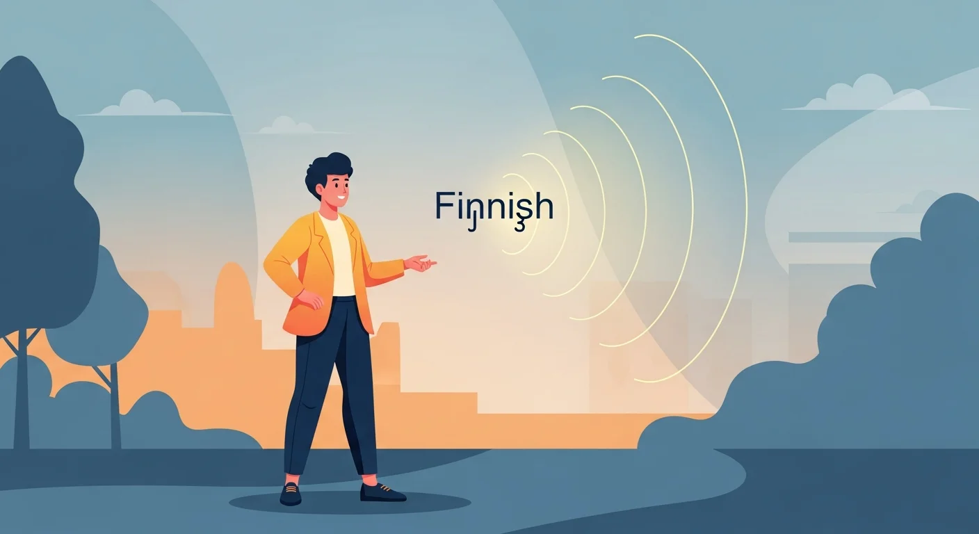 Illustration of a person learning Finnish fixed stress, emphasizing the first syllable.