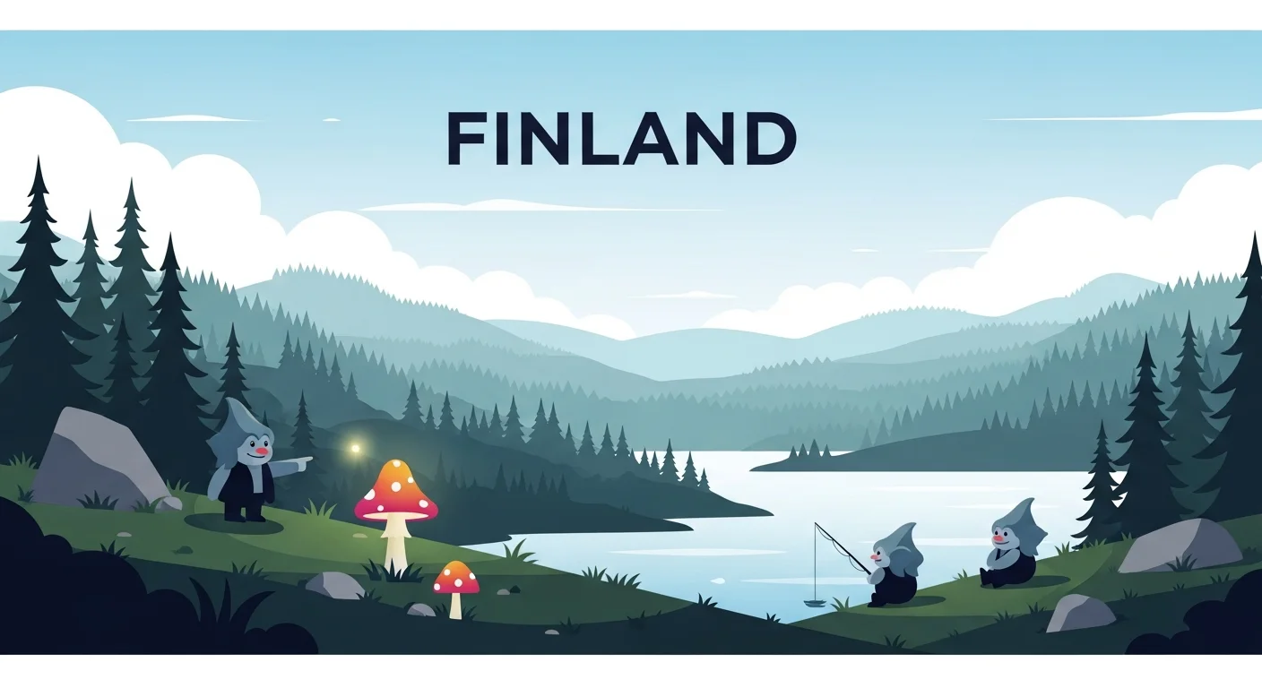 Educational flashcard-style illustration showing Finnish words with Ä and Ö, perhaps with phonetic guides and small, friendly troll characters.